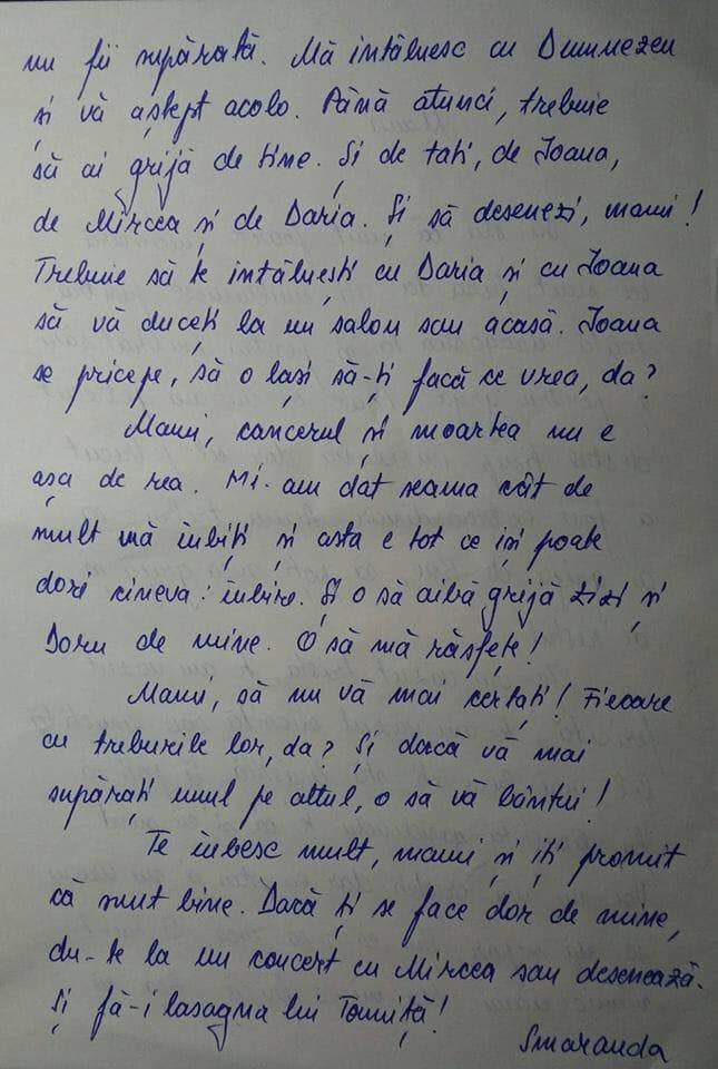 Smaranda, o adolescentă bolnavă de cancer, i-a lăsat mamei o scrisoare înainte de a muri: „Mă întâlnesc cu Dumnezeu și vă aștept acolo”