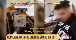 VIDEO / Imagini terifiante cu momentul în care un tânăr îşi ameninţă nepoţelul de trei ani cu un cuţit