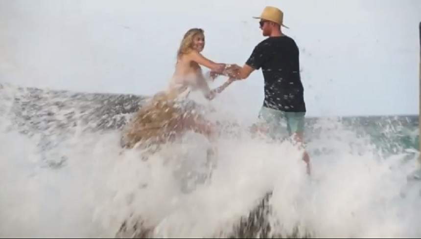 VIDEO / Poza topless pe stânci când valul a lovit-o puternic! Imagini şocante cu fotomodelul Kate Upton