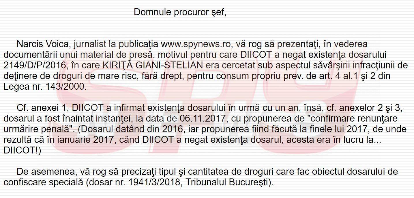 De ce l-au protejat procurorii DIICOT pe Giani Kiriţă, în scandalul drogurilor! Document exploziv