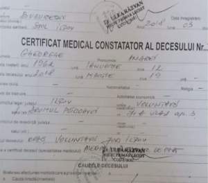 FOTO / Certificatul de deces al lui Andrei Gheorghe! Ce este scris în dreptul cauzei morţii