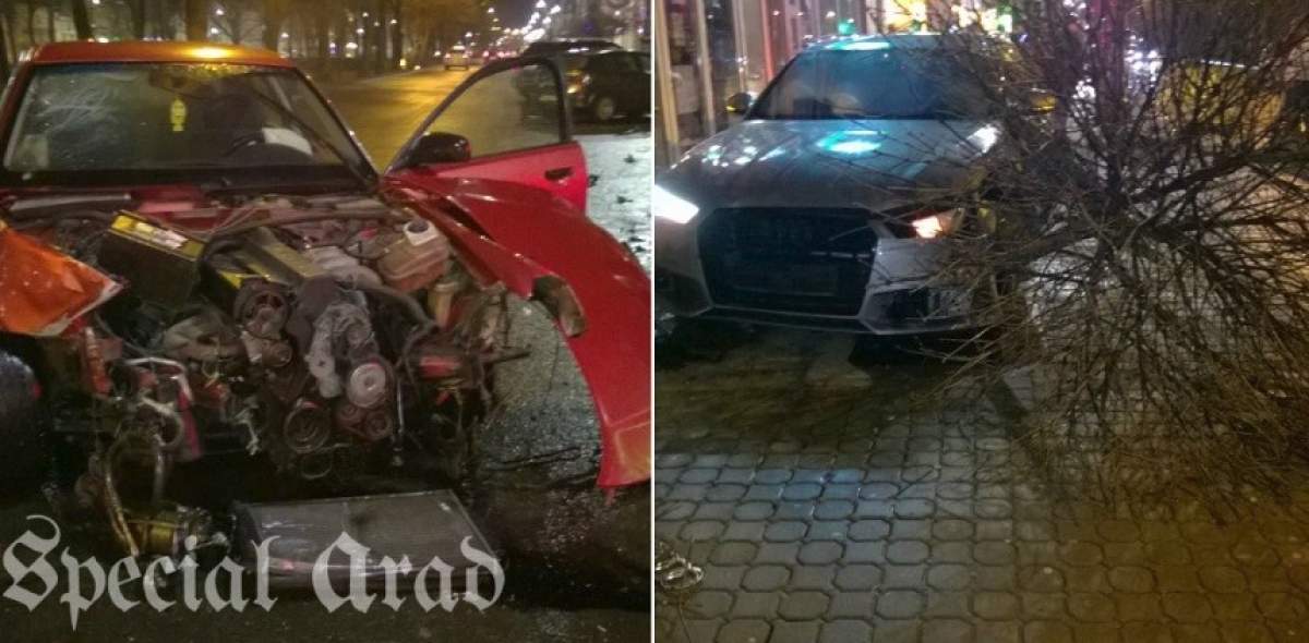 FOTO / Accidente în lanţ noaptea trecută în Arad! Două maşini s-au făcut praf