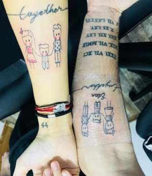 FOTO / Lena și Gabi Enache s-au tatuat la fel: ”Portret de familie”