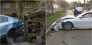 VIDEO / Accident violent în Capitală! Un şofer a făcut praf 8 maşini