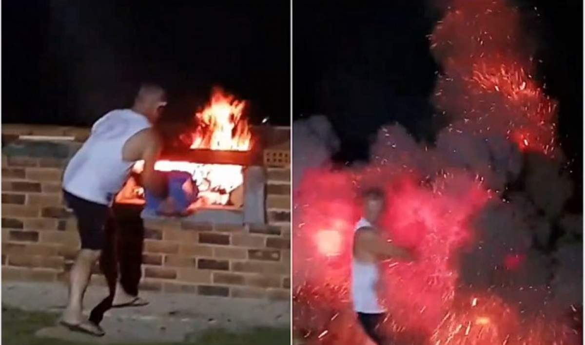 VIDEO / Momentul terifiant când un bărbat este cuprins de flăcări, din cauza unui grătar