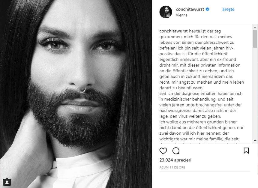 Conchita Wurst a anunţat că are HIV! Mesajul cutremurător prin care a dat vestea