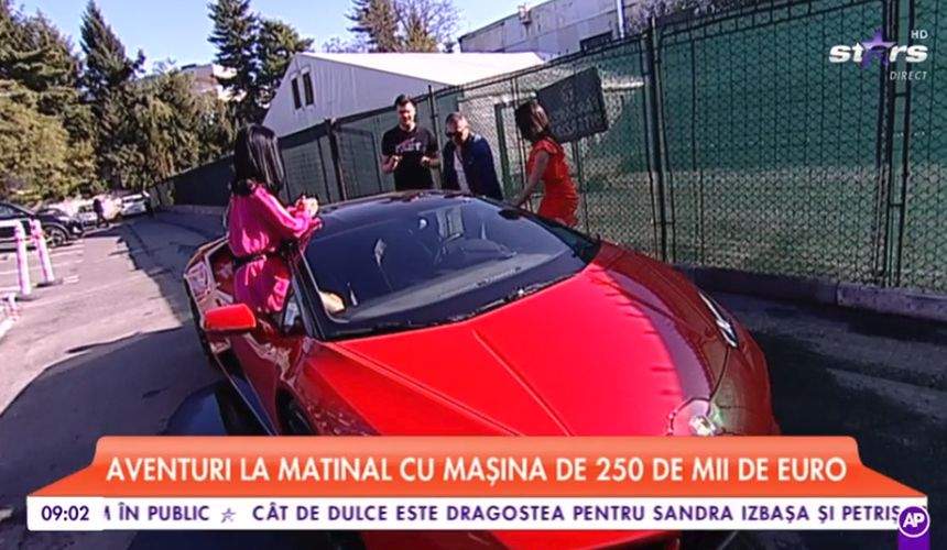 VIDEO / Momente senzaţionale la "Star Matinal". Raluca Dumitru a apărut într-un Lamborghini de 250.000 de euro