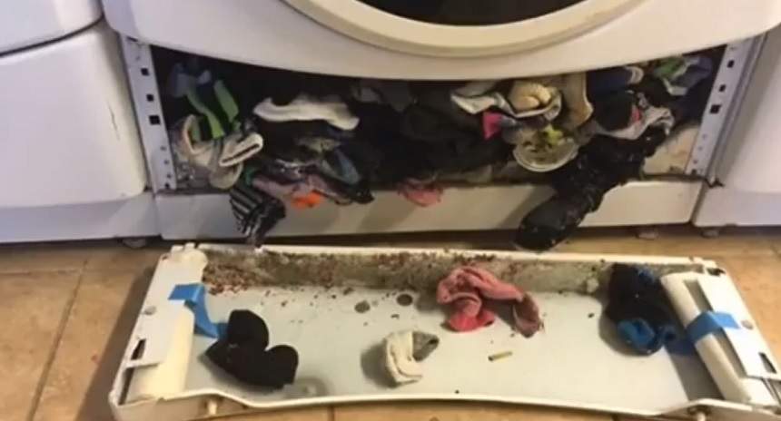 FOTO / Unde „dispar” șosetele? Au desfăcut mașina de spălat și au rămas șocați de ceea ce au găsit