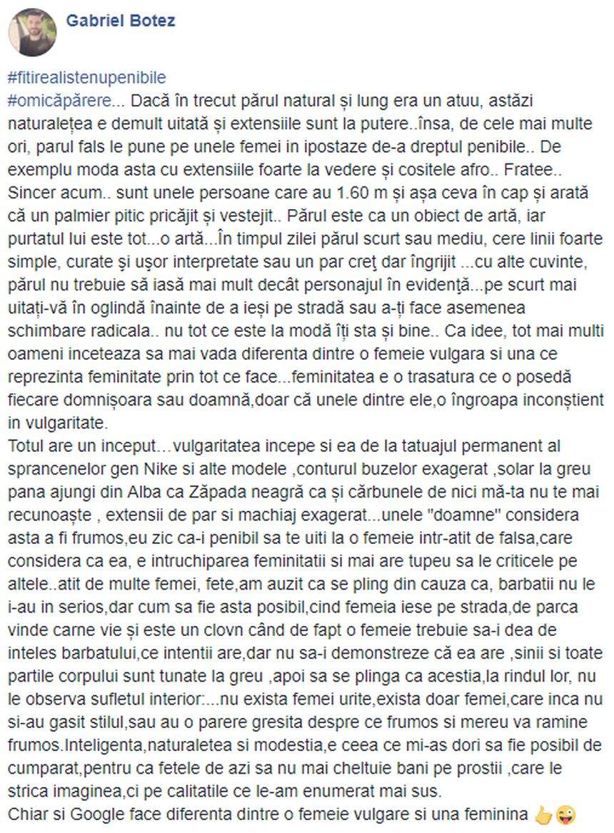 Un fost concurent de la MPFM, critici dure la adresa femeilor. "Arată ca un palmier pitic, pricăjit și veștejit"