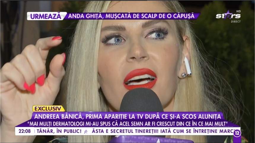 VIDEO / Prima apariție a Andreei Bănică, după ce și-a scos alunița: „Am moștenit acest semn de la mama mea”