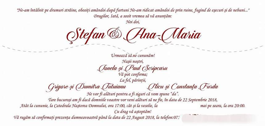 FOTO / Ștefan și Ana Maria de la MPFM și-au ales data nunții! Cum arată invitațiile pentru fericitul eveniment