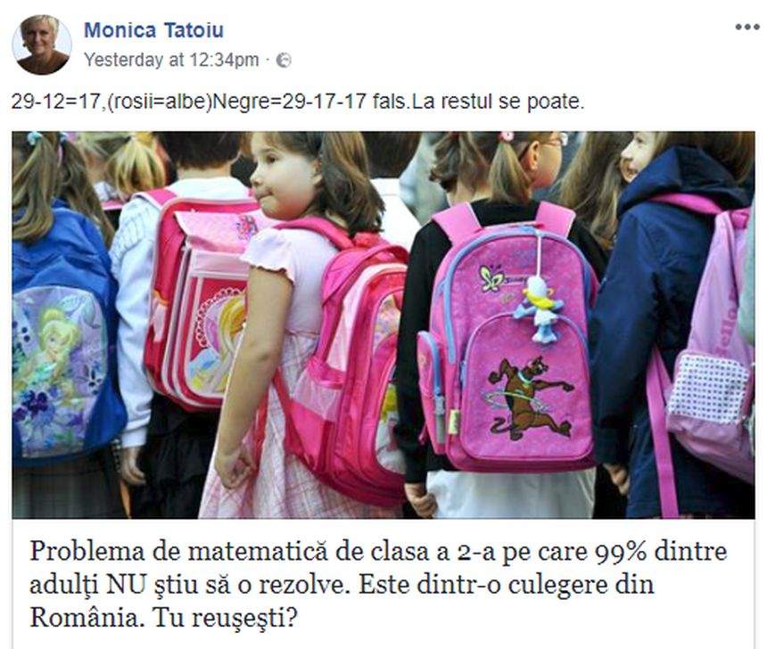 Problema de clasa a II-a pe care 99% dintre părinţi nu ştiu să o rezolve. Tu te descurci?