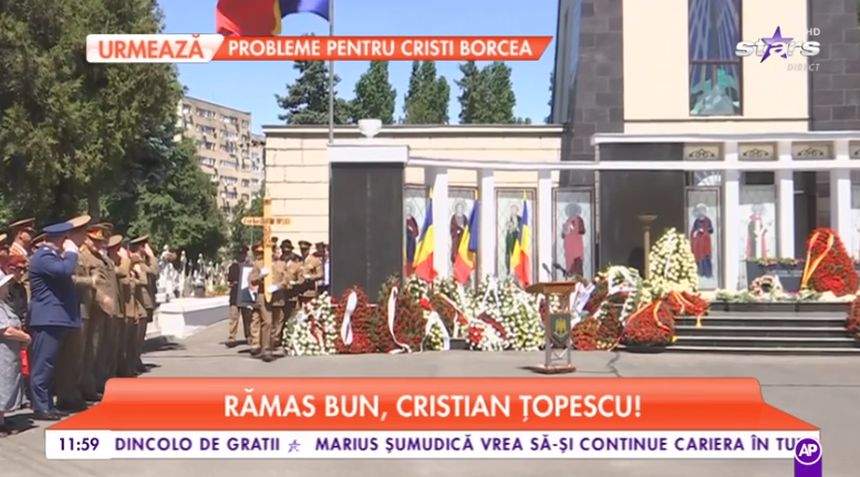 VIDEO / Cristian Ţopescu, înmormântat cu onoruri militare. Fostul mare comentator sportiv, plâns de o ţară întreagă