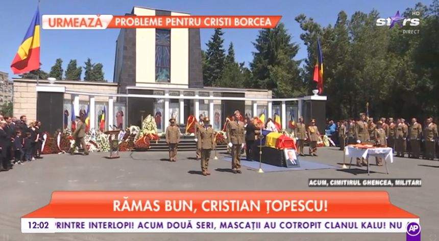 VIDEO / Cristian Ţopescu, înmormântat cu onoruri militare. Fostul mare comentator sportiv, plâns de o ţară întreagă