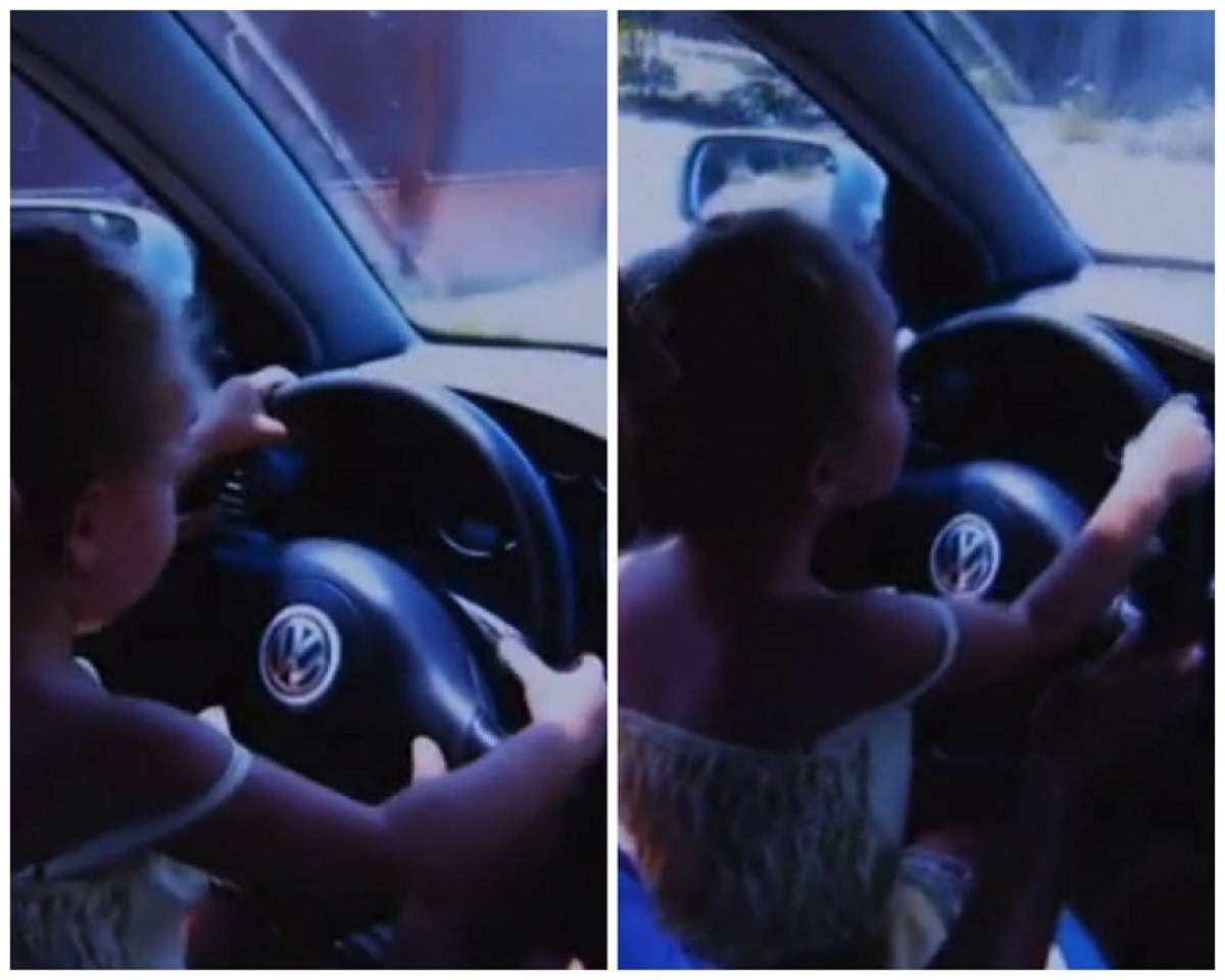 VIDEO & FOTO / Imagini șocante! Fetiță de șase ani la volan, încurajată de mamă să conducă: „Ține mașina dreaptă, mami!”