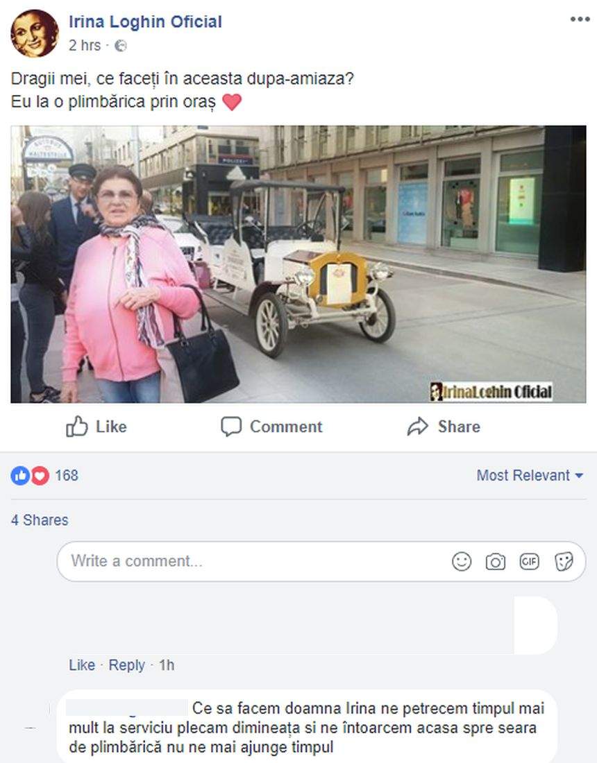 Mesajul ironic primit de Irina Loghin de la o fană. Cum a reacţionat artista