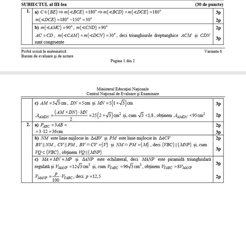 FOTO / Subiecte şi barem Evaluare Naţională 2018 - Matematică. Ce au avut de rezolvat elevii claselor a VIII-a