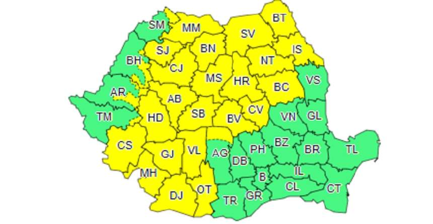 UPDATE / România, în continuare măturată de furtuni. Meteorologii au emis cod galben pentru jumătate de țară