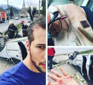 FOTO / Noul iubit al Biancăi Drăguşanu, implicat în accident rutier! Imagini cu maşina răsturnată şi rănile lui