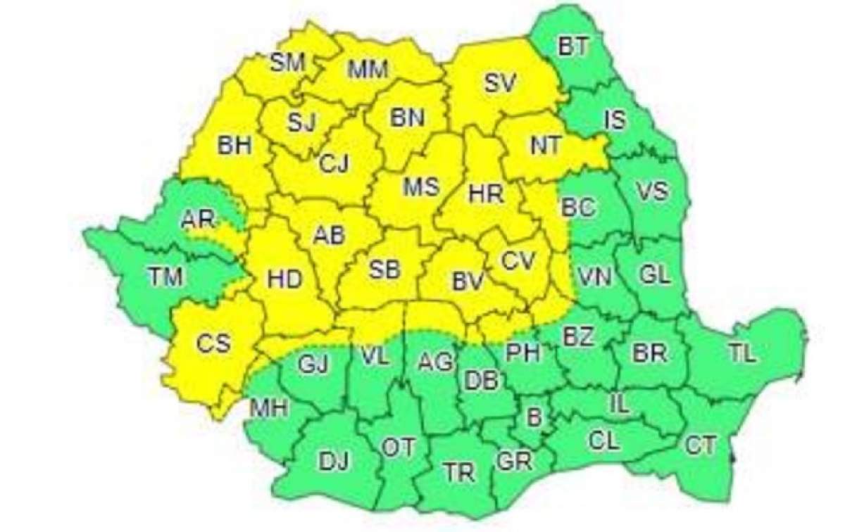 Cod galben de ploi și vijelii. Meteorologii au emis un avertisment de ultimă oră