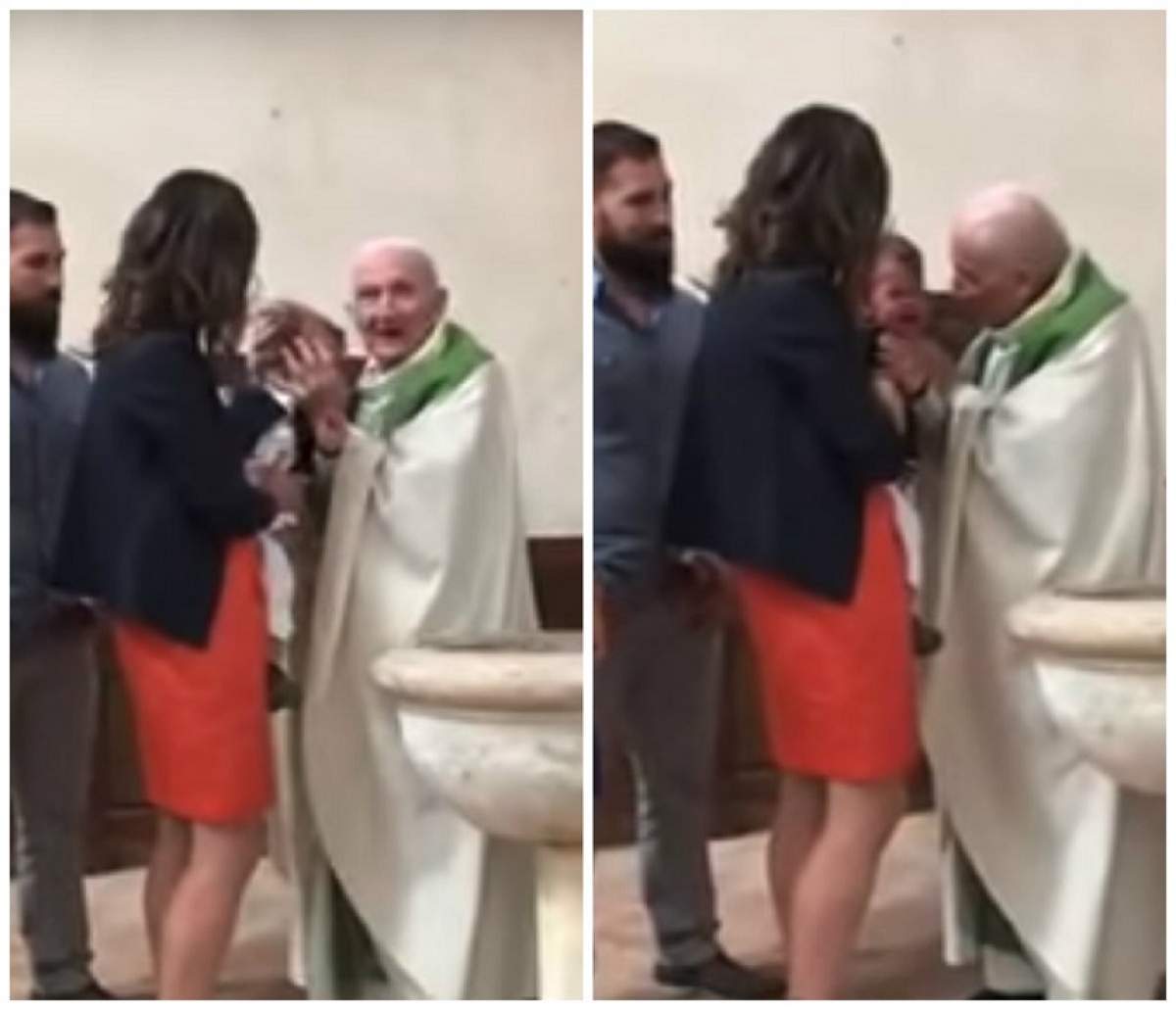 VIDEO / Imagini șocante în biserică. Un preot lovește fără milă un copil, în timpul slujbei de botez