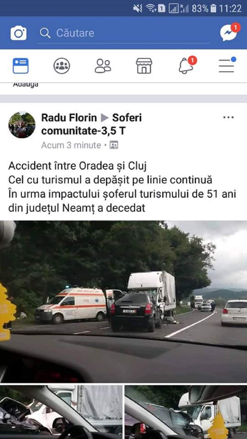 FOTO / Accident grav în Cluj. Un șofer a murit pe loc, după ce s-a izbit de o autoutilitară