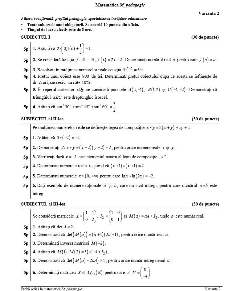 UPDATE: SUBIECTE ȘI BAREM BAC 2018. Ce au avut de rezolvat elevii la Matematică