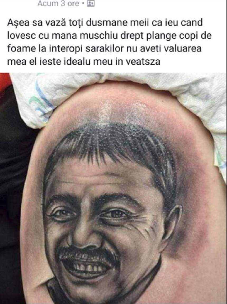 FOTO / Imaginea care a ajuns virală pe internet! Un bărbat şi-a tatuat pe corp chipul lui Nicolae Guţă