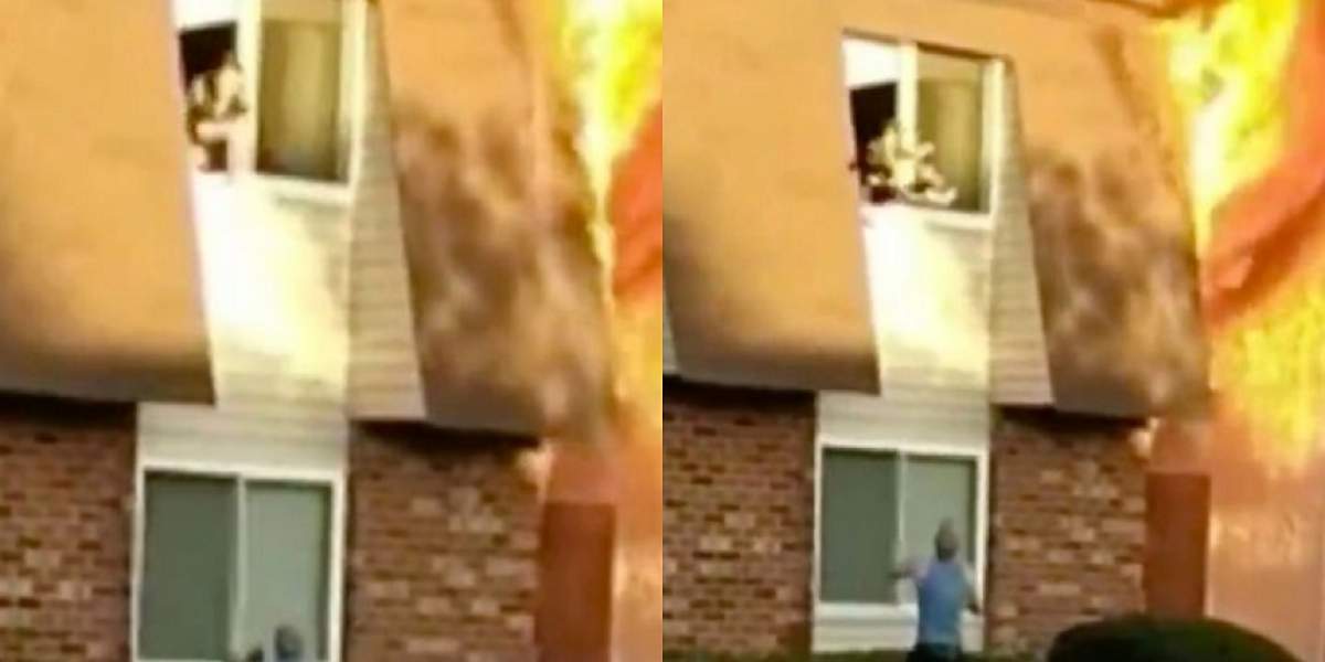 VIDEO / O mamă disperată și-a aruncat bebelușul pe geam în timpul unui incendiu. Cum s-a sfârșit totul