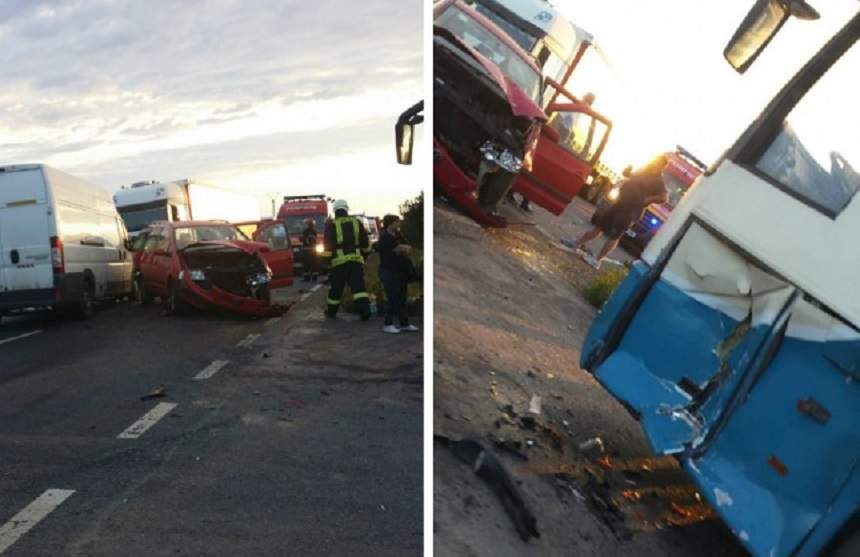 Accident foarte grav în Bihor! Un autocar, o autoutilitară şi un microbuz s-au ciocnit violent