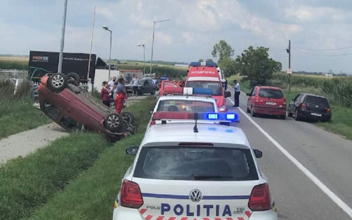 FOTO /  Accident grav în Sibiu! O mamă cu doi copii, victime în impactul frontal a două autoturisme