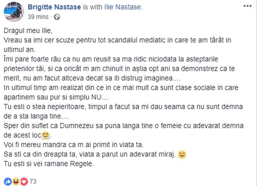 După ce şi-a anunţat noua relaţie, Brigitte îi cere scuze public lui llie Năstase. "Îmi pare rău că ţi-am distrus imaginea"