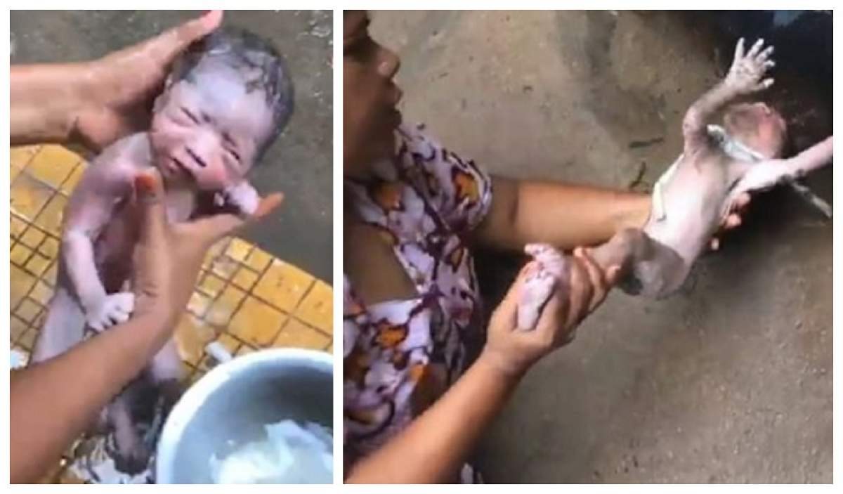 VIDEO ȘOCANT / Nou-născut, salvat dintr-un canal pe ultima sută de metri. Avea cordonul ombilical încă atașat de corp