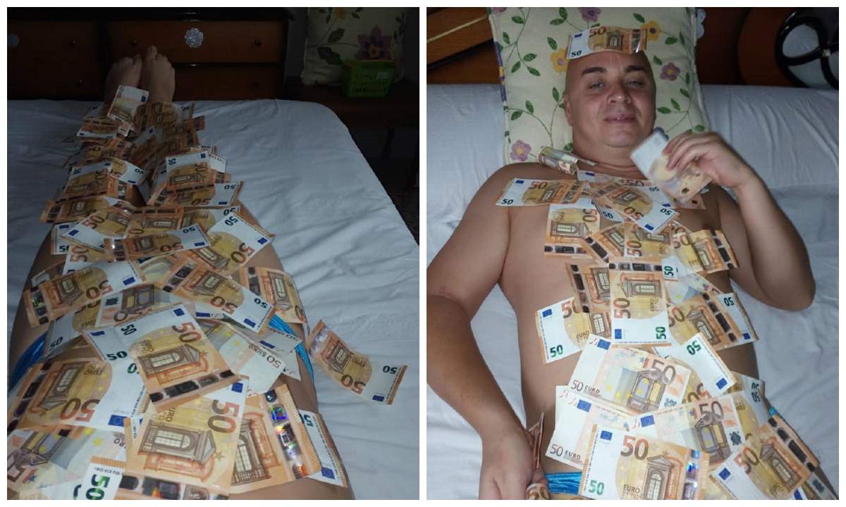 FOTO / Cristi din Banat s-a pozat gol și acoperit de bani: „Dacă atâta te duce mintea...”