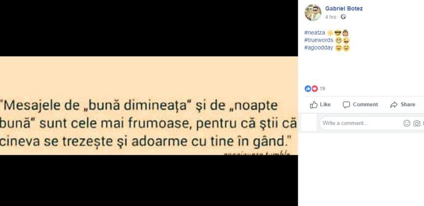 Gabriel de la MPFM, mesaj cu subînţeles pentru Roxana, după scandal? "Cineva se trezeşte cu gândul la tine"