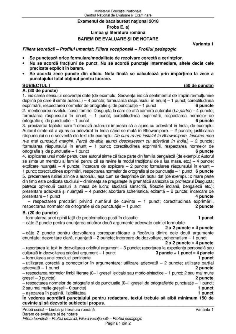 Subiecte și barem BAC toamnă 2018. Ce au avut elevii de rezolvat la proba de Limba și literatura română