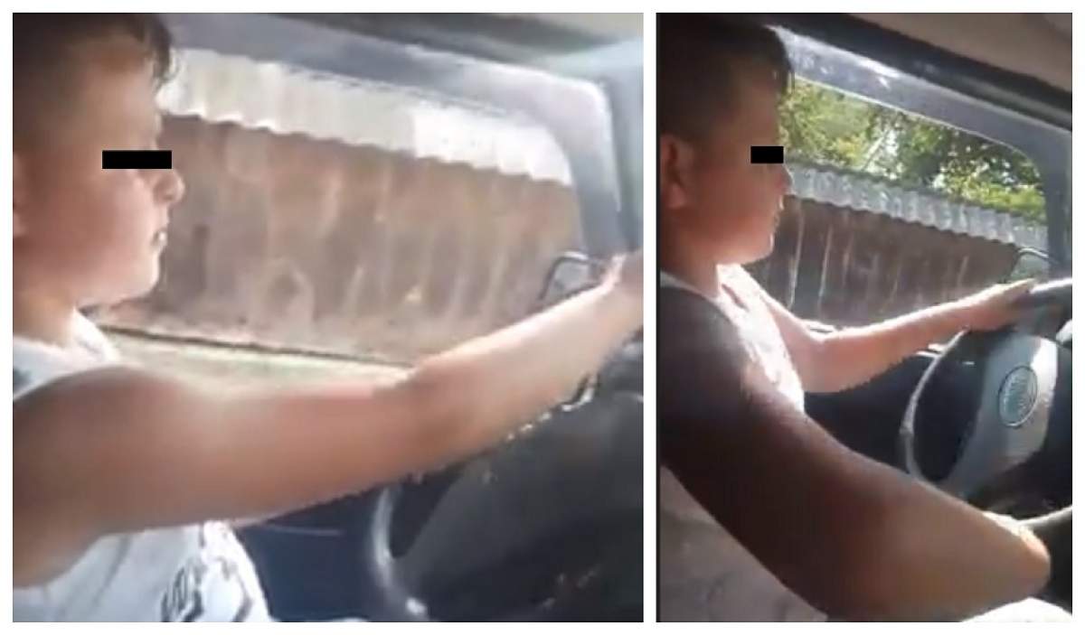 FOTO / Inconștiență dusă la extrem! Un copil de 12 ani este singur la volan, în timp ce este încurajat să conducă
