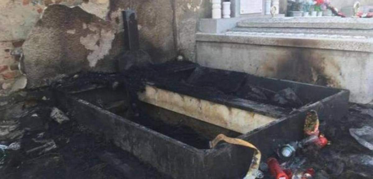 FOTO / Situație halucinantă! Mormântul fostului primar al Lugojului a fost incendiat
