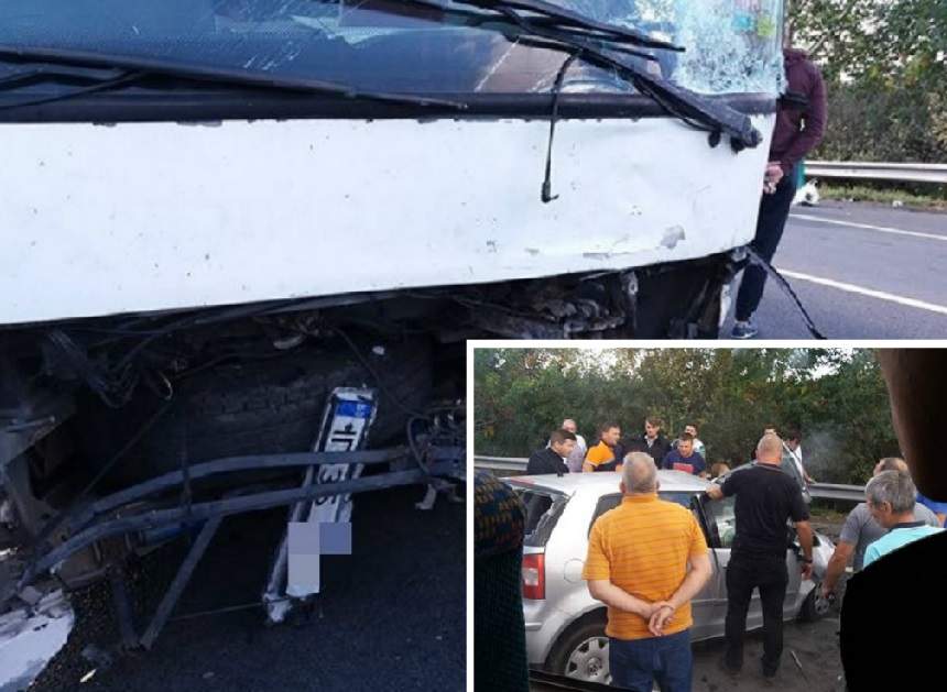 FOTO / Accident foarte grav între un autoturism şi un autocar, pe DN2! O persoană a murit