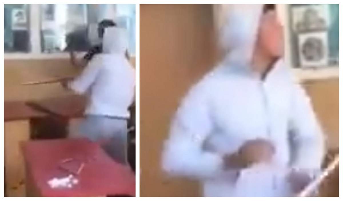 VIDEO / Imagini șocante în Slatina! Un elev s-a înarmat cu o sabie și a început să o arunce prin clasă
