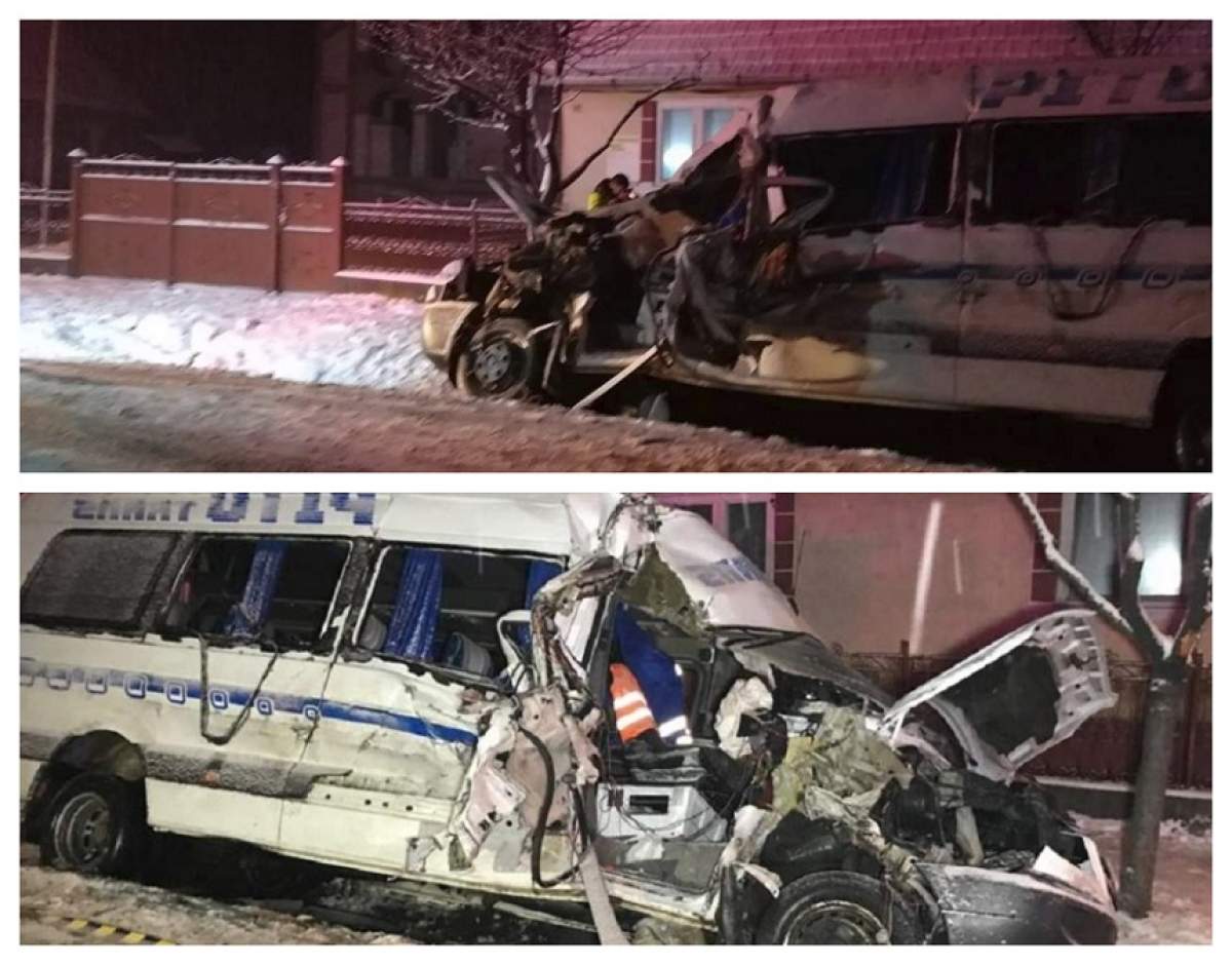 FOTO / Accident înfiorător în Arad! Un microbuz cu 16 persoane a fost spulberat de un TIR