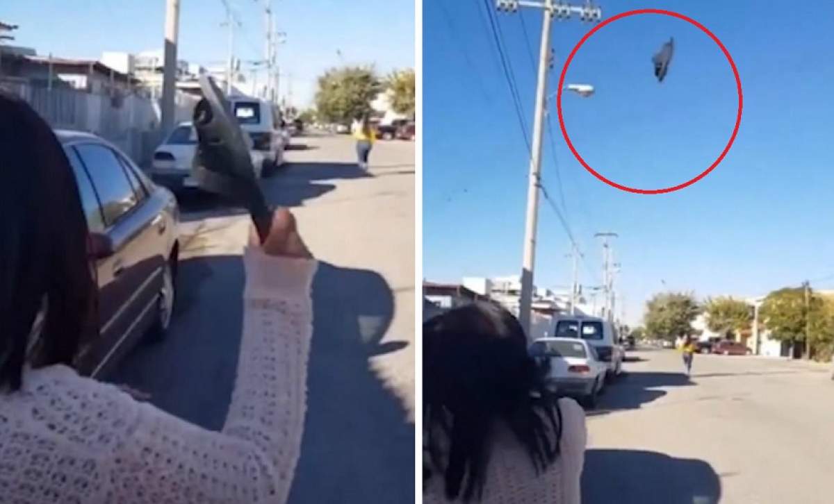 VIDEO / Momentul când o mamă nervoasă își lovește fiica cu un papuc aruncat de la 30 de metri distanță
