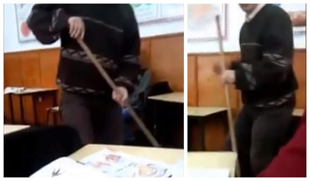 VIDEO / Elev fugărit cu mopul, la o şcoală din Suceava. Profesorul de franceză ar fi izbucnit din cauza unui manual