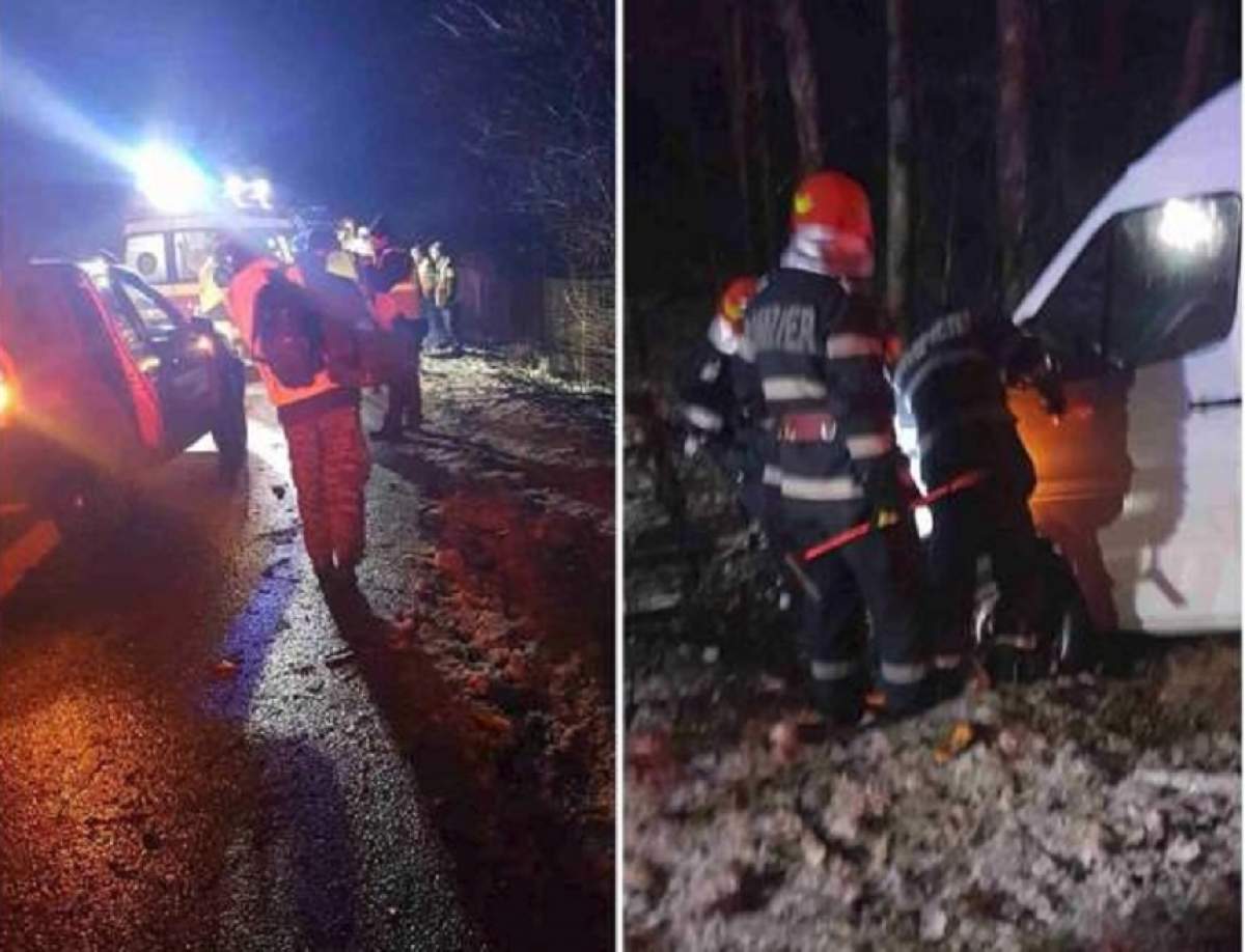 FOTO / Microbuz plin cu pasageri, implicat într-un accident halucinant, pe autostrada A1! Sunt mai multe victime, după ce un copac s-a prăbușit peste acesta