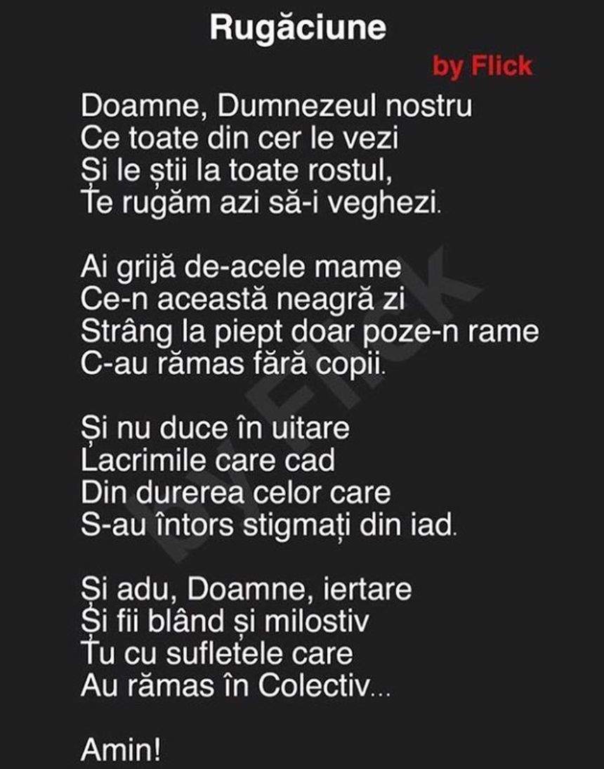 Ţi se face pielea de găină! Poezia emoţionantă a lui Flick, la patru ani de la Colectiv. "Au rămas fără copii"