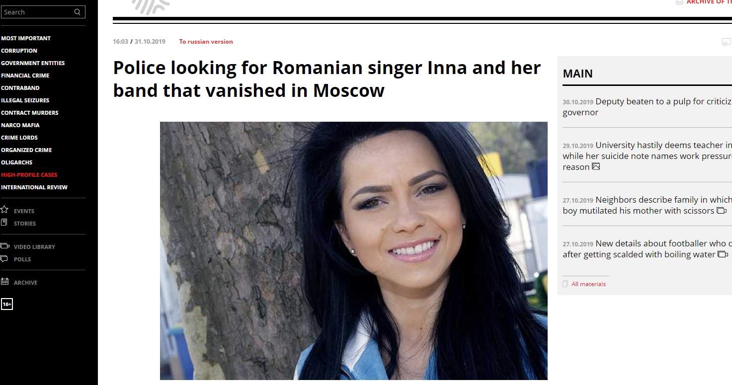 Inna, dată dispărută în Rusia! Anunțul care i-a șocat pe fani