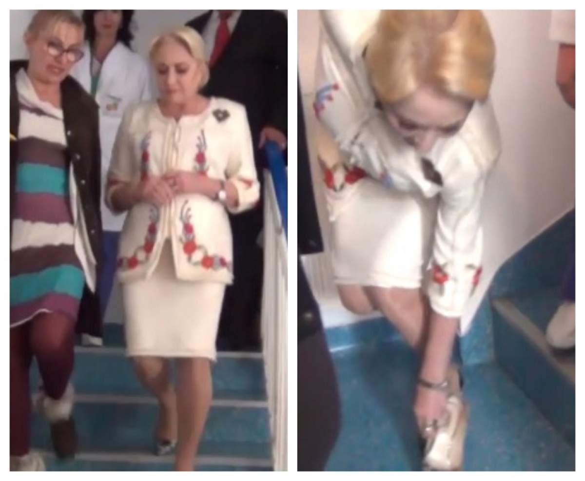 Cenuşăreasa Dăncilă. Viorica a fost la un pas să cadă pe scări şi a rămas fără un pantof / VIDEO