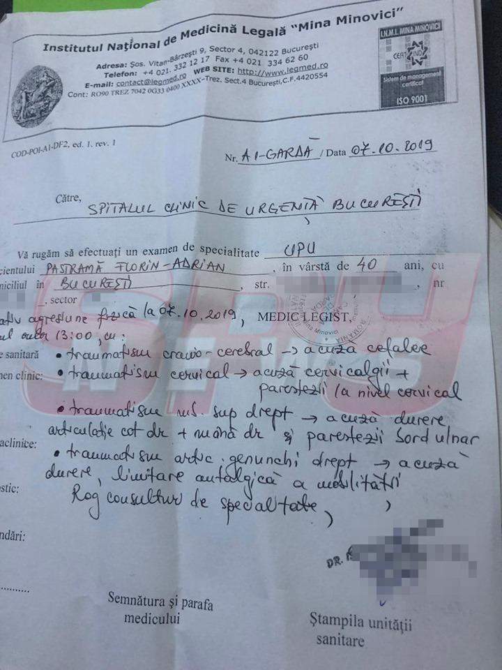 FOTO EXCLUSIV! Avem lista completă a rănilor lui Florin Pastramă! Ce scrie în certificatul de la INML