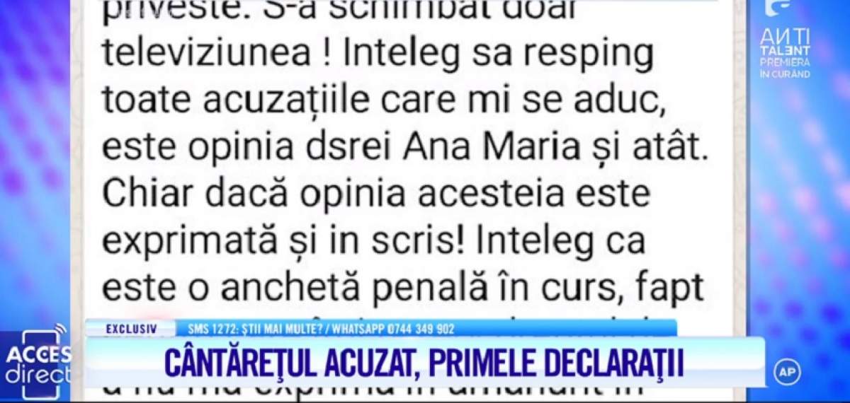Prima reacţie a cântăreţului acuzat de abuz de fiica lui Aurelian Preda: "Nu am fost informat oficial". VIDEO