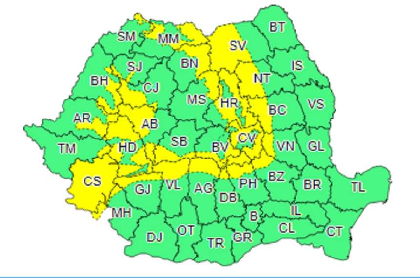 Cod galben de vreme rea! Intensificări ale vântului în mai multe zone din țară, până joi